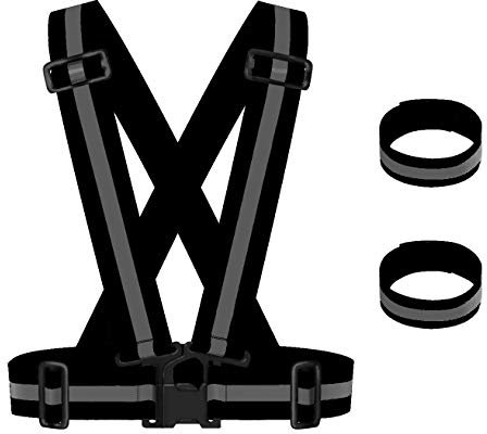 Maotrade 1 giubbotto di sicurezza ad alta visibilità e 2 pezzi di nastro riflettente con chiusura in velcro, regolabile, per donne, uomini, bambini, adulti, jogging, moto