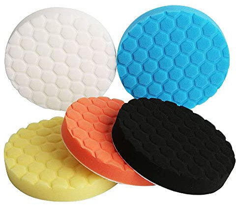 ANCLLO 5 Pack Car Polisher 7 inch Sponge Polishing Waxing Buffing Pads Kit Compound