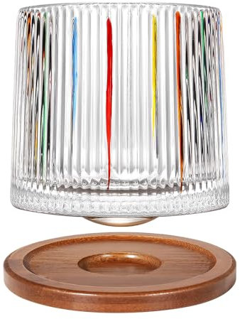 Uten Vaso de Whisky de Cristal, 275 ml/10 oz Vaso de Agua Giratorio, Posavasos de Bambú, Tacto Grueso, Adecuado para Beber Ron, Brandy, Cócteles, Café, Jugo, Relajarse y Descomprimir, 1 Pieza