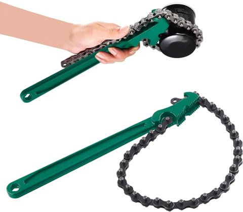 Keadic 1Pc 12 Inches Heavy-Duty Ratcheting Chain Wrench, Adjustable Oil Filter Chain Wrench Pliers, Multi-Purpose Pipe Fittings Spanner Fit 1.5 to 6 Diameter for Truck & Car