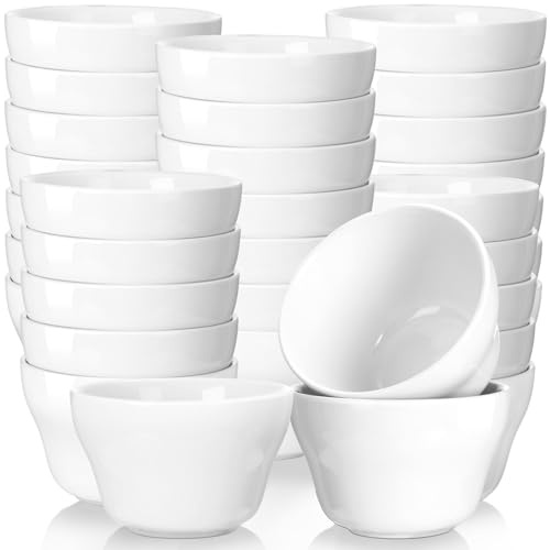 Suclain 24 Pack 8 oz Porcelain Bowls Set Porcelain Bouillon Cups Small Dessert Bowls Soup and Dip Bowls for Ice Cream Dessert Sauce Dipping Salads Cereal Rice, Microwave and Dishwasher Safe, White