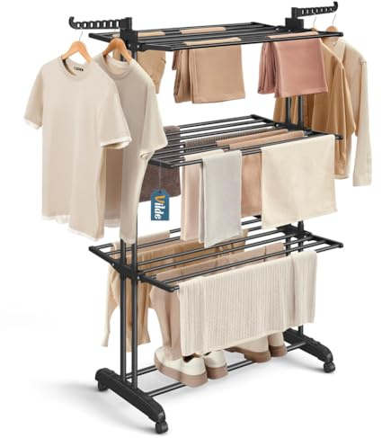 Vilde Turmwäschetrockner Wäscheständer Wäscheturm Wäschetrockner aus Metall auf Rollen schwarz 125x170 cm