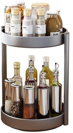 JOUING Drehteller Organizer Gewürzregal Drehbar 2 Etagen Metall Lazy Susan für Schrank Drehbares Gewürzregal für Küche Organizer für Kosmetik, Badezimmer(Grau)