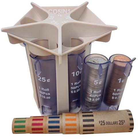 CO5IN1 Münzsortierer Tube Münzzähler mit Münzhüllen, Wechselsortierer Wechselzähler, Münzorganizer, Münzhalter, Münzroller, leeren Sie Ihr Sparschwein und Ihre Münzbank schnell und einfach, präzise