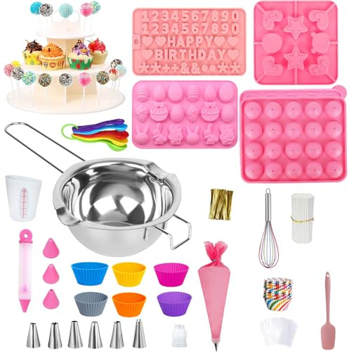 Cake Pop Maker Kit with Cake Pop Sticks cake pop mold 3 Tier Cake Stand Chocolate Candy Melting Pot Silicone Cupcake Molds Gifts for Mom