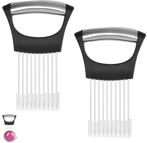 2 Pièces Support à Oignons en Acier Inoxydable pour Trancher,Tomate Concombre Citron Légumes Coupe Oignons Manuel,Coupe Oignon Eminceur pour Trancher Gadget Cuisine Accessoires