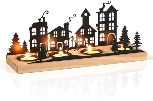 Optyuwah Advent Candle Holder, Advent Wreath, Tea Light Holder, Advent Arrangement, Christmas Wooden Candle Holder with 4 Candle Holders, Christmas Motif, Advent Wreath Decoration, Advent Decoration