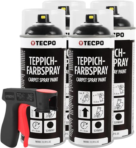 TECPO Lot de 4 sprays de peinture pour tapis - 400 ml - Noir - Avec pistolet de pulvérisation - Pour tapis de voiture, tapis de sol, ciel de toit, tissu, caoutchouc, plastique, intérieur