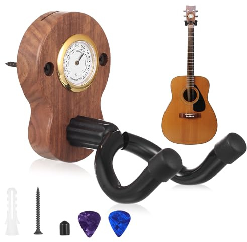 But the cow 1 Pcs Support Guitare Mural, Accroche Guitare Mural, Support Mural en Bois pour Guitares Acoustique, E-électrique, Banjo, Basse, avec Hygromètre