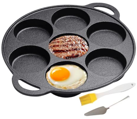 Generisch Pancake Pan - Iron, Pancake, Non-Stick Cast Iron Frying Pan, Pancake Tool with 7-Hole Design for Cooking Steak Crepe Pizza Breakfast Baking Grill