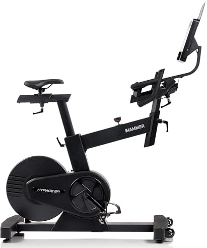 HAMMER Speedbike HyRace SR – Indoor Cycle Heimtrainer mit 20 kg Schwungmasse, TFT-Touchscreen, Tablet- & Smartphonehalterung, Bluetooth, kompatibel mit Kinomap & Zwift, Fitnessbike in Studioqualität