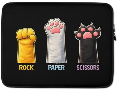 Introvert Cat Animal Rescue Pet Lover Laptop Sleeve, Rock Paper Scissors Hand Game Cute Paws
