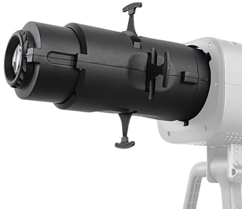Modificador de lente de proyección: mini proyector óptico Snoot con 15 inserciones de patrón y 4 viseras de metal integradas para luz de llenado fotográfico