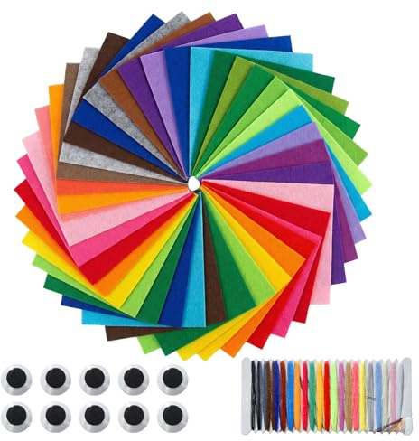 60pcs Felt Fabric Craft Sets, 10x10cm Polyester Felt Sheets for Crafting, Material for Sewing with 21-Color Thread Kit, DIY Fabric Squares for Girl Boy Kid