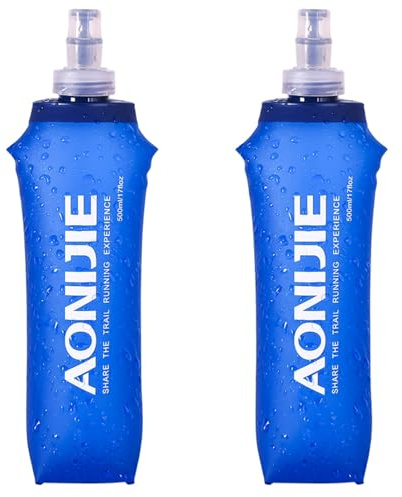 TRIWONDER Soft Flask TPU Foldable Running Water Bottle BPA-Free Collapsible Hydration Flask for Hydration Pack, Ideal for Marathon, Cycling, Hiking, Climbing (500ml/16.9oz - Pack of 2)