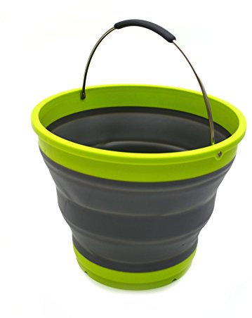 SAMMART 10 Liter Faltbarer Kunststoffeimer – Faltbare runde Wanne – tragbarer Wassereimer – platzsparender Outdoor-Wassertopf – Größe 31 cm Durchmesser (Gark Grey)