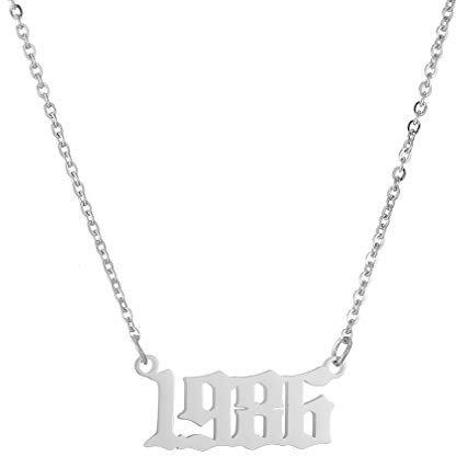 AFSTALR Damen Kette mit Geburtsjahr Edelstahl Nummer Anhänger Halskette Poliert Charme Jahrestag Geburtstagsgeschenk Freundschaft Schmuck für Frauen Silber 1996