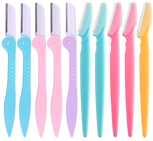 FEPITO 10 Stücke Damen Gesicht Rasierer Augenbraue Rasierer Former Rasierapparat für Damen und Männer, 5 Stücke Faltbare Augenbrauenformer und 5 Stücke Faltbare Augenbrauenrasierer