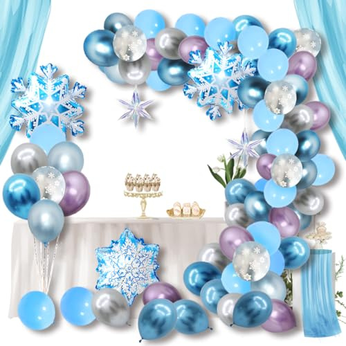 Juego de 90 globos copo nieve para el invierno del país las maravillas, vacaciones, Navidad, baby shower, princesa la nieve, decoración fiesta cumpleaños, guirnalda con morado blanco azul