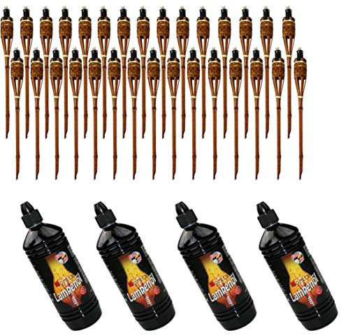Moritz 30 x bambufacklor fackla Deluxe 90 cm mörkbrun 4 x 1 000 ml lampolja trädgårdsfackla oljefackla trädgårdsdekoration oljelampa gångljus