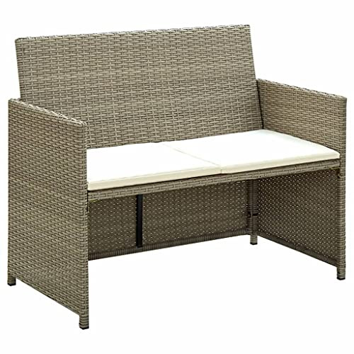 vidaXL Gartensofa 2-Sitzer mit Polstern Loungesofa Sofa Gartenbank Gartenmöbel Bank Sitzbank Rattansofa Lounge Garnitur Beige Poly Rattan