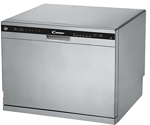 Candy Posable CDCP 6S Mini Lavastoviglie da Tavolo, 6 Coperti, 6 Programmi, Ciclo Rapido, Partenza Ritardata, Classe F, 55x50x43,8 cm, Argento