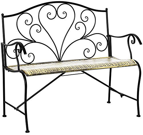 Outsunny Panchina da Giardino in Ferro, Panca da Esterno in Stile Vintage 2 Posti, 100x 50x88cm, Nero