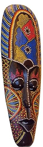 SOPAHU 20 Jumbo Colorful African Style Hand Carved & Painted Aboriginal Dot Art Wooden Tribal Mask Tiki Wall Decor