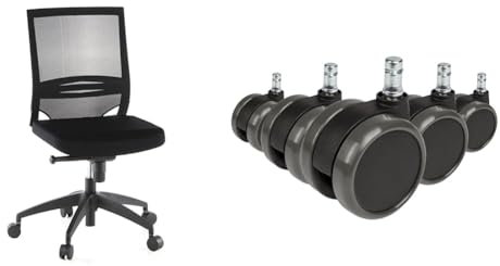hjh OFFICE Profi Bürostuhl Porto ECO Stoff/Netz Schwarz Drehstuhl ergonomisch ohne Armlehnen, Lordosenstütze verstellbar & 5X Hartbodenrollen 11mm / 65mm Büro-Stuhl-Rollen für Hartböden (5er Pack)