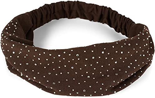 styleBREAKER fascia con strass ed elastico, fascia per capelli, fascia, da donna 04026016, colore:Marrone scuro