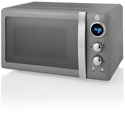 Swan Retro LED Digital Microwave Grey, 20L, 800W, 6 Power Levels Including Defrost Setting, SM22030LGRN