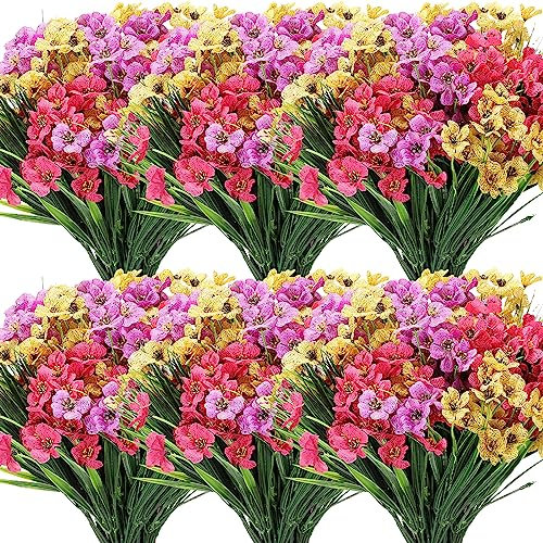 Lyrow 100 Bündel künstliche Blumen, für den Innen- und Außenbereich, UV-beständig, Seidenblumen, kein Verblassen, Kunststoffblumen, künstliche violette Blumen für Garten, Hof, Bauernhaus, Veranda,