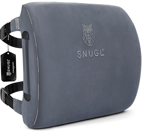 SNUGL Lumbar Support Cushion | Seat Cushions, Back Support for Office Chair, Posture Corrector Men & Women, Car Seat Cushion, Memory Foam Pillows, Orthopedic Pillow, Office Accessories | LIGHT GREY
