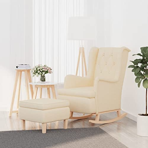 ZQQLVOO Sillón de lectura para televisión, cómodo sillón mecedora con taburete, tela crema, adecuado para salón, dormitorio, comedor