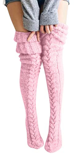 Chaussettes Tricotées en Laine, Bas de Jambe en Tricot pour Femmes, Chauffe-Cuisses Longues, Bottes à Câble pour Genoux, Extra