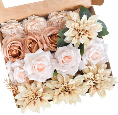 SAVOSWEET Künstliche Rosen Blumen mit Blättern und Stielen, Schaumrosen Foamrosen Kunstblumen Rosenköpfe Gefälschte Kunstrose Rose DIY Hochzeit Blumensträuße Braut Zuhause Dekoration