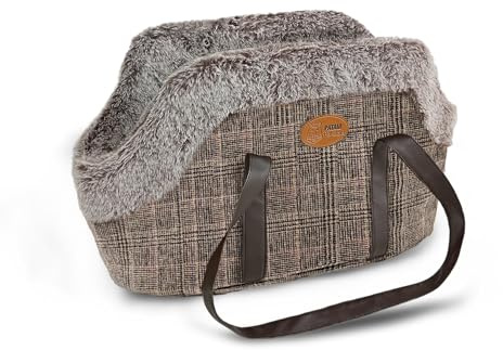 PATAM Borsa per Cane e Gatto, Tracolla -Trasportino per Piccoli Animali – Borsa da Viaggio con Interno in Caldo Pile, Chiusura con Bottoni – Travel (Scozzesee)