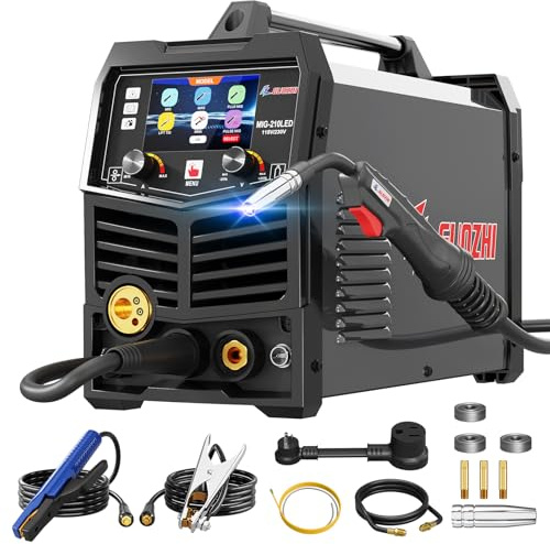 GZ GUOZHI 210A MIG Welder, 8 in 1 Gas MIG/MAG/Gasless Flux Core MIG/Lift TIG/Stick/Spot Welding/Spool Gun, Aluminum Pulse Mig Welding Machine Large LED Display 110V/220V Multi-Process Welder