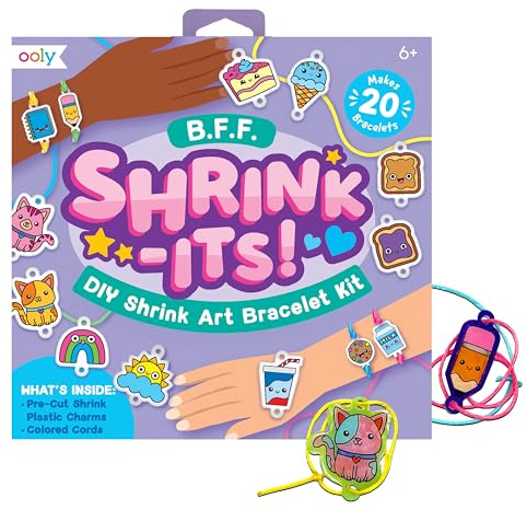 Ooly Shrink-Its 24 PC DIY Shrinking Art Bracelet Kit That Creates BFF Bracelets, Includes 20 Plastic Pre Cut Charms and More No Mess Art for Kids, DIY Gifts for Kids, Party Favor - BFF Bracelets
