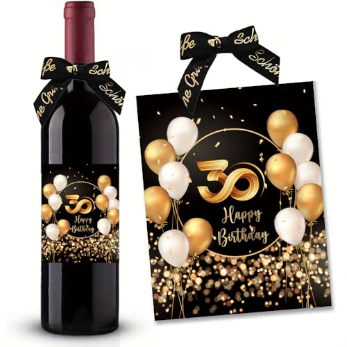 Etiqueta para botella de cumpleaños 30 - Happy Birthday 30 pegatinas para botellas de vino - Feliz cumpleaños 30-10 x 12,7 cm Regalo personal Decoración de fiesta (vino no incluido)