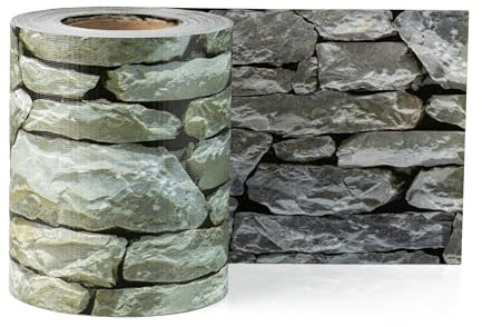 Electronicx Bandes brise-vue en PVC gris aspect pierre - Film de clôture à double fil - 70 m (2 x 35 m) x 19 cm - 450 g/m² - Résistant aux UV - Opaque - Avec 40 clips de fixation