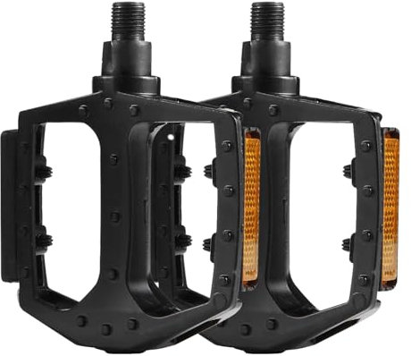 Schwarze Aluminium-Fahrradpedale für Erwachsene, Flache Pedale, breite Plattform, Rennradpedale, 9/16 Zoll, mit Reflektoren, leicht, für Mountainbike, BMX, geeignet für Rennräder