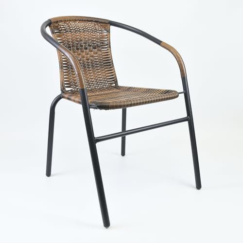 Nexos Trading Bistrostuhl Poly Rattan Stahl-Rahmen Stapelstuhl Balkonstuhl Gartenstuhl (Braun-Schwarz, 1)