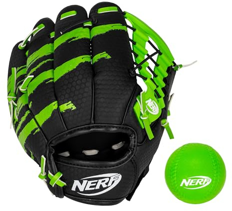 NERF Proshot Kids Teeball Glove + Ball Set - Youth Baseball Glove + Foam Ball - Boys + Girls Teeball Mitt Set - Adjustable Fit for Kids - Right Hand Throw - 8.5