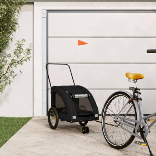 Sufrk Rimorchio da Bici per Animali Nero Oxford e Ferro,Rimorchio per Cani,Rimorchio per Cani in Bicicletta,con Logo Riflettente E Piccola Borsa