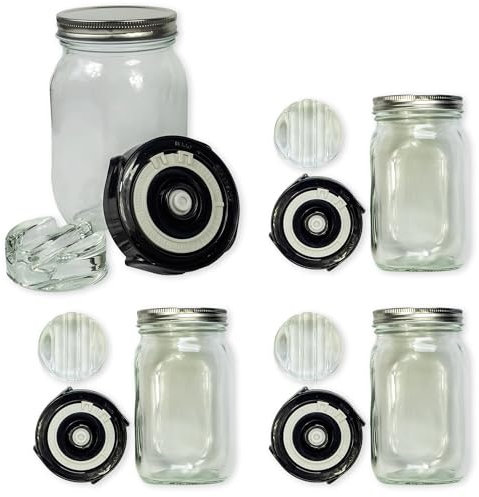Blubberglas Fermentationskit Erweiterung | Fermentier Set | 4X Gläser mit Fermentationsdeckel, Schraubdeckel & Glasgewichten | Fermentierglas für Zuhause| Glas für Fermentation von Gemüse & Obst