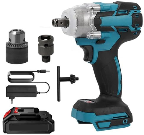 Oamger - Llave de impacto inalámbrica, 520 N.m, atornilladora de choque, 18 V, llave de impacto a batería, 4200 rpm, atornilladora de choque eléctrica, desempernadora inalámbrica con cargador rápido y