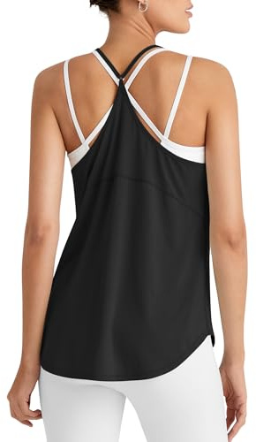 G4Free Workout Tank Tops for Women Lightweight Sleeveless Gym Sport Tops Y-Back Loose Fit Running Athletic Shirts(Black,L)
