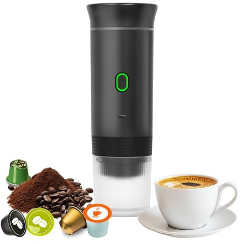 Bostar Máquina de Café Portátil, 3 en 1 Cafetera Espresso Eléctrica Portátil Calentamiento Rápido Cafetera para Camping Viaje Compatible con Cápsulas Pequeñas Grandes Café Molido (Negro)