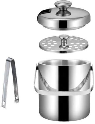 Cubo de hielo de acero inoxidable con tapa de soporte para pinzas, contenedor aislado de doble pared para fiestas en casa, cerveza fresca